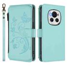 For Honor Magic6 5G Butterfly Love Flower Multi-card Zipper Wallet Leather Phone Case(Mint Green) - 2
