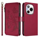 For Honor Power 5G Butterfly Love Flower Multi-card Zipper Wallet Leather Phone Case(Wine Red) - 2