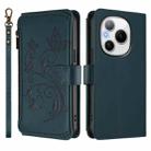 For Honor Power 5G Butterfly Love Flower Multi-card Zipper Wallet Leather Phone Case(Dark Green) - 2