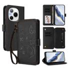 For Honor Power 5G Butterfly Love Flower Multi-card Zipper Wallet Leather Phone Case(Black) - 1
