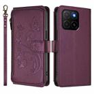 For Honor X5b 4G / X5b Plus 4G Butterfly Love Flower Multi-card Zipper Wallet Leather Phone Case(Dark Purple) - 2