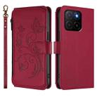 For Honor X5b 4G / X5b Plus 4G Butterfly Love Flower Multi-card Zipper Wallet Leather Phone Case(Wine Red) - 2