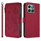 For Honor X6b 4G / X6a 4G Butterfly Love Flower Multi-card Zipper Wallet Leather Phone Case(Wine Red) - 2