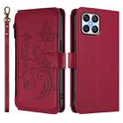 For Honor X8 5G / X6 5G / X8a 5G Butterfly Love Flower Multi-card Zipper Wallet Leather Phone Case(Wine Red) - 2