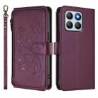 For Honor X8b 4G Butterfly Love Flower Multi-card Zipper Wallet Leather Phone Case(Dark Purple) - 2