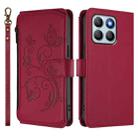 For Honor X8b 4G Butterfly Love Flower Multi-card Zipper Wallet Leather Phone Case(Wine Red) - 2