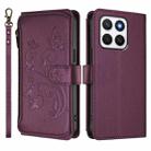 For Honor X8c 4G Butterfly Love Flower Multi-card Zipper Wallet Leather Phone Case(Dark Purple) - 2