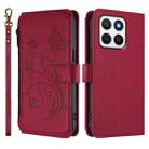 For Honor X8c 4G Butterfly Love Flower Multi-card Zipper Wallet Leather Phone Case(Wine Red) - 2