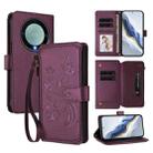 For Honor X9a 5G / Magic5 Lite / X40 Butterfly Love Flower Multi-card Zipper Wallet Leather Phone Case(Dark Purple) - 1