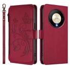 For Honor X9b 5G / Magic6 Lite Butterfly Love Flower Multi-card Zipper Wallet Leather Phone Case(Wine Red) - 2