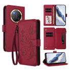 For Honor X9c 5G / Magic7 Lite Butterfly Love Flower Multi-card Zipper Wallet Leather Phone Case(Wine Red) - 1