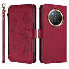 For Honor X9c 5G / Magic7 Lite Butterfly Love Flower Multi-card Zipper Wallet Leather Phone Case(Wine Red) - 2