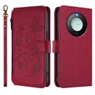 For Honor X9c Smart 5G / X60 Butterfly Love Flower Multi-card Zipper Wallet Leather Phone Case(Wine Red) - 2
