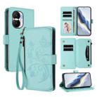 For Honor X40i 5G Butterfly Love Flower Multi-card Zipper Wallet Leather Phone Case(Mint Green) - 1