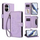 For Honor X40i 5G Butterfly Love Flower Multi-card Zipper Wallet Leather Phone Case(Light Purple) - 1
