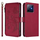 For Honor X60 GT 5G Butterfly Love Flower Multi-card Zipper Wallet Leather Phone Case(Wine Red) - 2