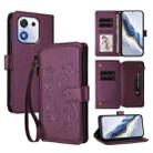 For Honor X70i 5G Butterfly Love Flower Multi-card Zipper Wallet Leather Phone Case(Dark Purple) - 1