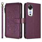For Honor Play 60 5G Butterfly Love Flower Multi-card Zipper Wallet Leather Phone Case(Dark Purple) - 2