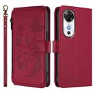 For Honor Play 60 5G Butterfly Love Flower Multi-card Zipper Wallet Leather Phone Case(Wine Red) - 2