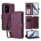 For Honor 400 Global 156.5mm Butterfly Love Flower Multi-card Zipper Wallet Leather Phone Case(Dark Purple) - 1