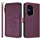 For Honor 400 Global 156.5mm Butterfly Love Flower Multi-card Zipper Wallet Leather Phone Case(Dark Purple) - 2