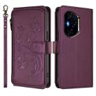 For Honor 300 Pro / 300 Ultra Butterfly Love Flower Multi-card Zipper Wallet Leather Phone Case(Dark Purple) - 2