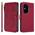 For Honor 300 Pro / 300 Ultra Butterfly Love Flower Multi-card Zipper Wallet Leather Phone Case(Wine Red) - 2