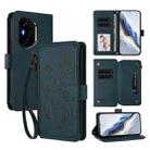 For Honor 300 Pro / 300 Ultra Butterfly Love Flower Multi-card Zipper Wallet Leather Phone Case(Dark Green) - 1