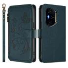 For Honor 300 Pro / 300 Ultra Butterfly Love Flower Multi-card Zipper Wallet Leather Phone Case(Dark Green) - 2