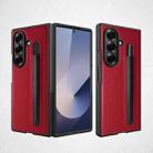 For Samsung Galaxy Z Fold7 5G Integrated Litchi Skin Phone Case With Pen Slot, Without Pen(Red) - 1