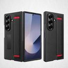 For Samsung Galaxy Z Fold7 5G Integrated Invisible Bracket Litchi Skin Pasting Phone Case with Hand Strap(Black Red) - 1