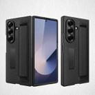 For Samsung Galaxy Z Fold7 5G Integrated Invisible Bracket Litchi Skin Pasting Phone Case with Hand Strap(Black) - 1