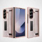 For Samsung Galaxy Z Fold7 5G Integrated Invisible Bracket Litchi Skin Pasting Phone Case with Hand Strap(Gold) - 1