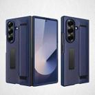 For Samsung Galaxy Z Fold7 5G Integrated Invisible Bracket Litchi Skin Pasting Phone Case with Hand Strap(Blue) - 1