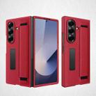 For Samsung Galaxy Z Fold7 5G Integrated Invisible Bracket Litchi Skin Pasting Phone Case with Hand Strap(Red) - 1