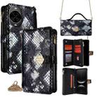 For Huawei nova 14 5G Crossbody Handle Snake Texture Leather Phone Case(Black) - 1