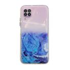For Huawei P40 Lite Marble Pattern Glittery Powder Shockproof TPU Case with Detachable Buttons(Blue) - 1