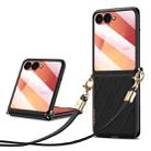 For Samsung Galaxy Z Flip7 5G SULADA Elegant Rhombic Texture Folding Phone Case with Lanyard(Black) - 1