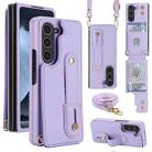 For Samsung Galaxy Z Fold5 5G Wristband Vertical Flip Wallet Back Cover Phone Case with Long Lanyard(Purple) - 1