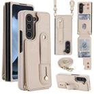 For Samsung Galaxy Z Fold5 5G Wristband Vertical Flip Wallet Back Cover Phone Case with Long Lanyard(White) - 1