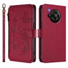 For Sharp Aquos R7 / P7 / SH-52C /A202SH Butterfly Love Flower Multi-card Zipper Wallet Leather Phone Case(Wine Red) - 2