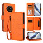 For Sharp Aquos R7 / P7 / SH-52C /A202SH Butterfly Love Flower Multi-card Zipper Wallet Leather Phone Case(Orange) - 1