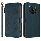 For Sharp Aquos R7 / P7 / SH-52C /A202SH Butterfly Love Flower Multi-card Zipper Wallet Leather Phone Case(Dark Green) - 2