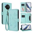 For Sharp Aquos R7 / P7 / SH-52C /A202SH Butterfly Love Flower Multi-card Zipper Wallet Leather Phone Case(Mint Green) - 1