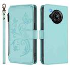 For Sharp Aquos R7 / P7 / SH-52C /A202SH Butterfly Love Flower Multi-card Zipper Wallet Leather Phone Case(Mint Green) - 2