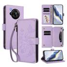 For Sharp Aquos R7 / P7 / SH-52C /A202SH Butterfly Love Flower Multi-card Zipper Wallet Leather Phone Case(Light Purple) - 1