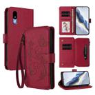 For Sharp Basio Active3 Butterfly Love Flower Multi-card Zipper Wallet Leather Phone Case(Wine Red) - 1