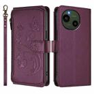 For Sharp Aquos R9 SH-51E Butterfly Love Flower Multi-card Zipper Wallet Leather Phone Case(Dark Purple) - 2