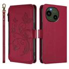 For Sharp Aquos R9 SH-51E Butterfly Love Flower Multi-card Zipper Wallet Leather Phone Case(Wine Red) - 2