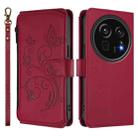 For Sharp Aquos R9 Pro SH-54E Butterfly Love Flower Multi-card Zipper Wallet Leather Phone Case(Wine Red) - 2